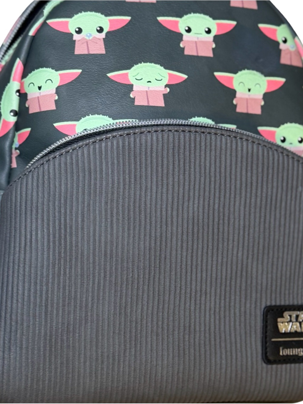 Disney Loungefly Grey Mini Backpack with Green Grogu Print - Picture 3 of 13